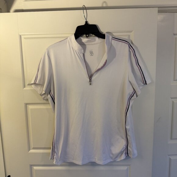 Tail Golf Polo Shirt White with Stripe Detail Stretchy Activewear Top Size XL - Picture 9 of 10